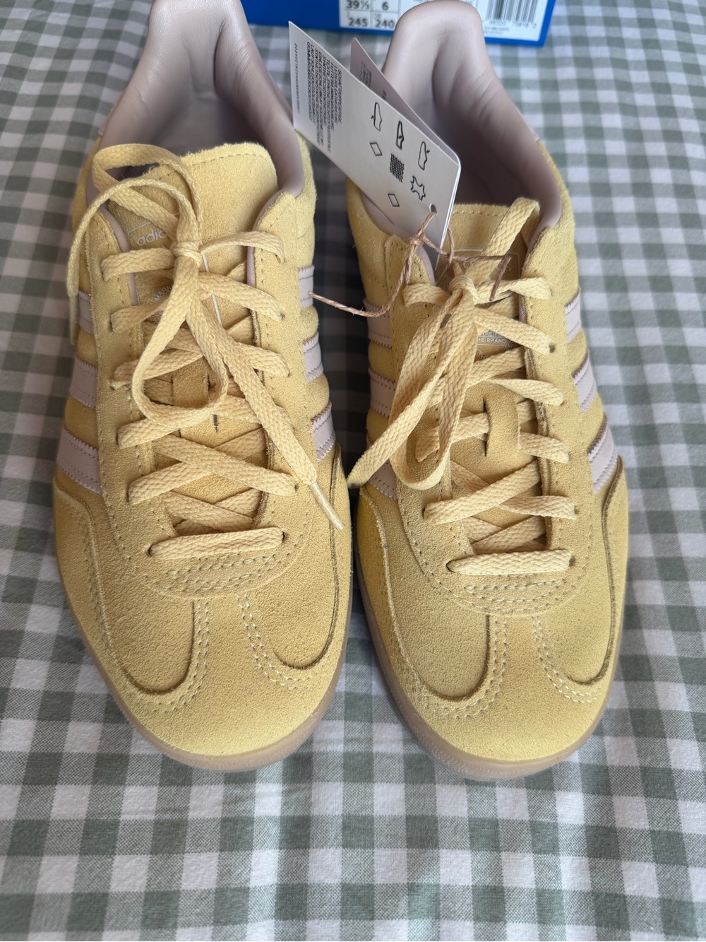 adidas Gazelle Yellow Suede Sneakers with White Stripes